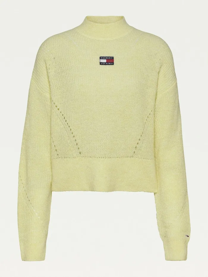 Tommy Hilfiger Tommy Badge Furry HighNeck Jumper Mimosa Yellow Womens Knitwear Near Me