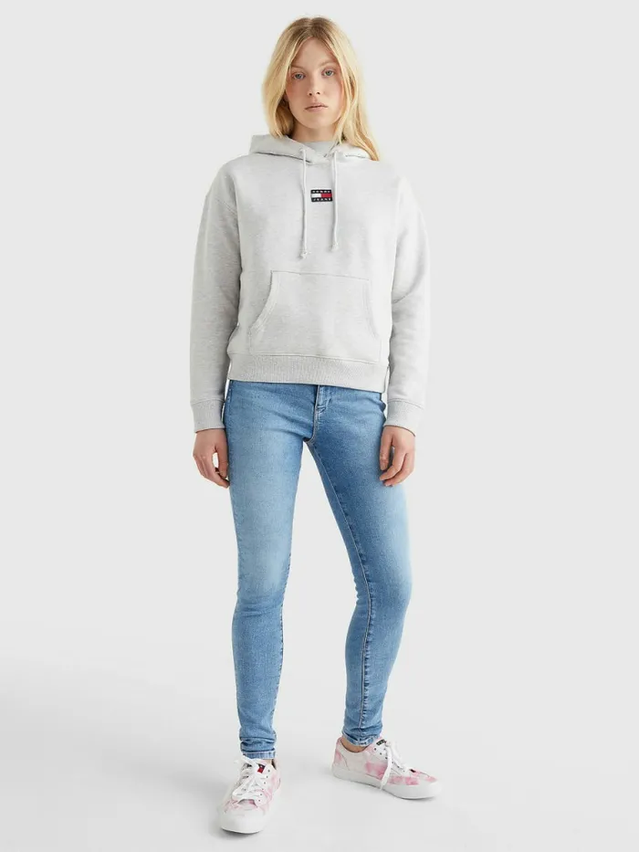 Tommy Hilfiger Tommy Badge Hoody Silver Grey Htr Womens Sweatshirts and Hoodies Gift 4 You