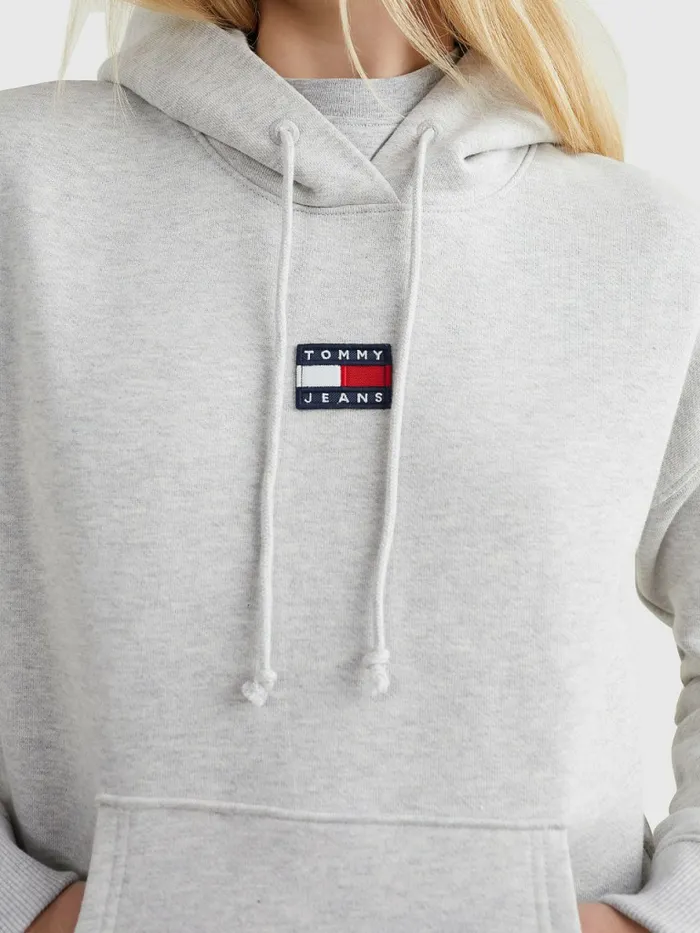 Tommy Hilfiger Tommy Badge Hoody Silver Grey Htr Womens Sweatshirts and Hoodies Gift 4 You