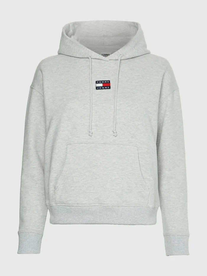 Tommy Hilfiger Tommy Badge Hoody Silver Grey Htr Womens Sweatshirts and Hoodies Gift 4 You