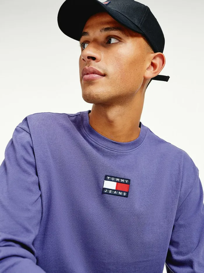 Tommy Hilfiger Tommy Badge Long Sleeve TShirt Dark Aster Mens TShirts Online