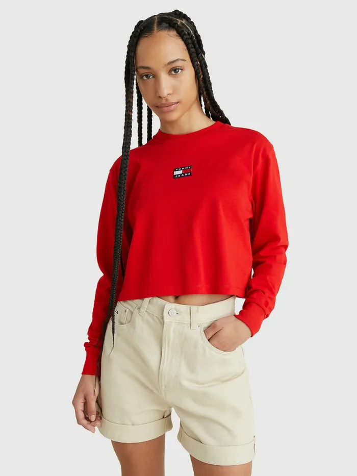 Tommy Hilfiger Tommy Badge Long Sleeve TShirt Deep Crimson Womens TShirts Online Tommy Hilfiger Tommy Badge Long Sleeve TShirt Deep Crimson Womens TShirts Online