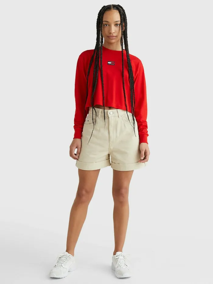 Tommy Hilfiger Tommy Badge Long Sleeve TShirt Deep Crimson Womens TShirts Online