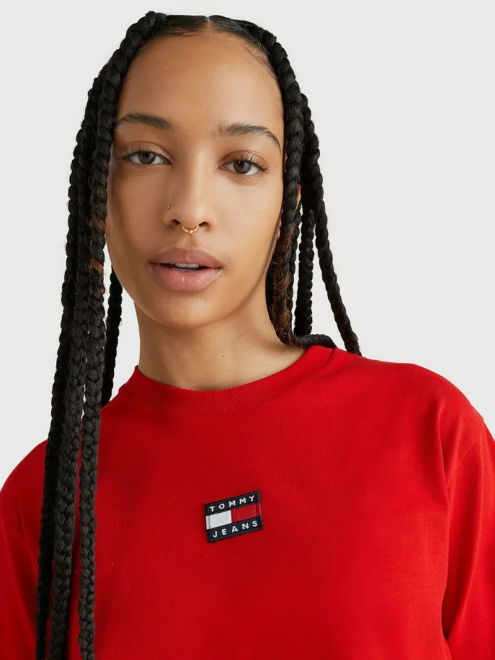 Tommy Hilfiger Tommy Badge Long Sleeve TShirt Deep Crimson Womens TShirts Online