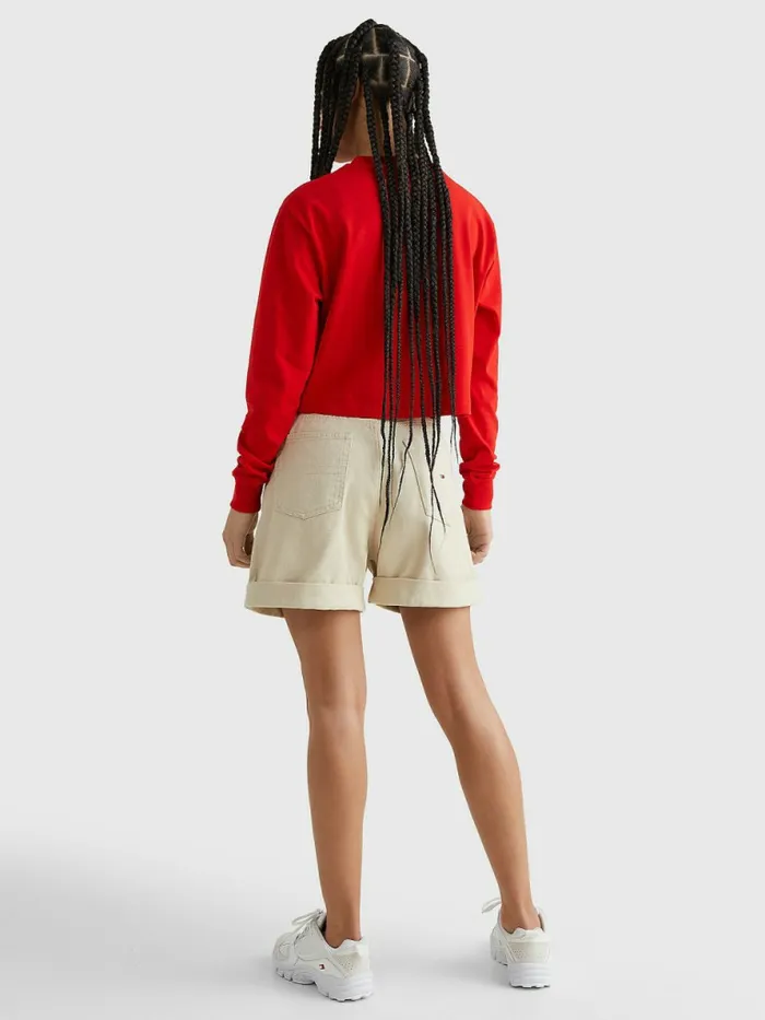 Tommy Hilfiger Tommy Badge Long Sleeve TShirt Deep Crimson Womens TShirts Online