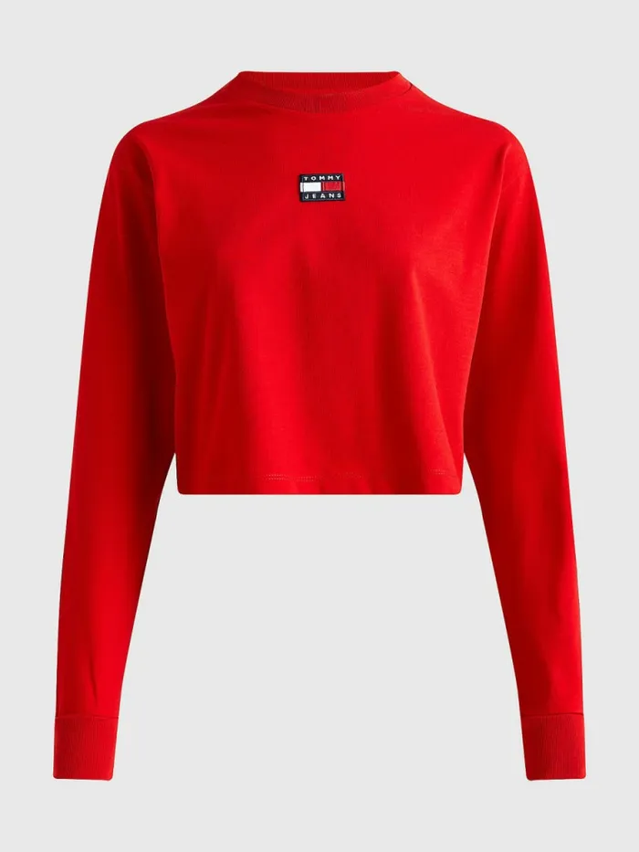 Tommy Hilfiger Tommy Badge Long Sleeve TShirt Deep Crimson Womens TShirts Online