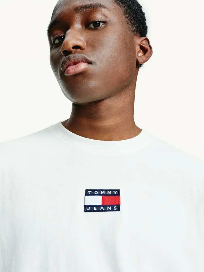 Tommy Hilfiger Tommy Badge Long Sleeve TShirt Ivory Mens TShirts Online