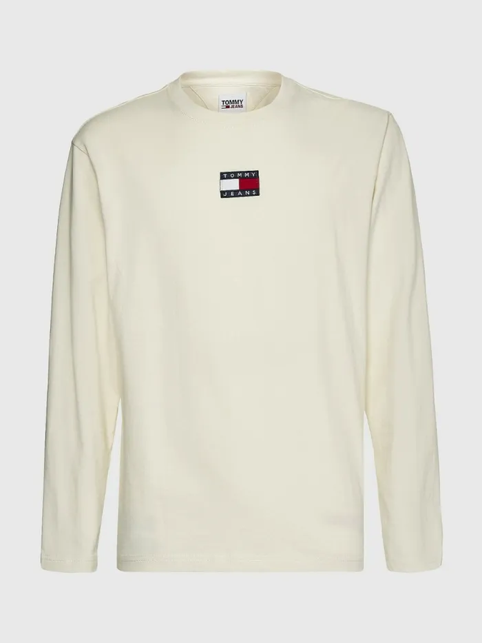 Tommy Hilfiger Tommy Badge Long Sleeve TShirt Ivory Mens TShirts Online