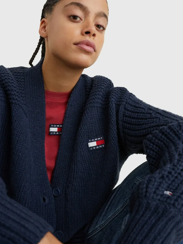 Tommy Hilfiger Tommy Badge Oversized Cardigan Twilight Navy Womens Knitwear Gift Ideas