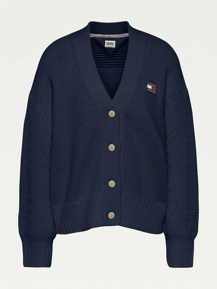 Tommy Hilfiger Tommy Badge Oversized Cardigan Twilight Navy Womens Knitwear Gift Ideas