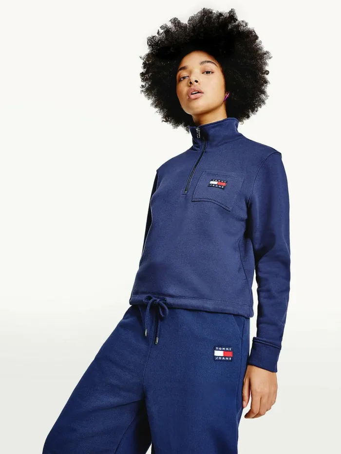 Tommy Hilfiger Tommy Badge Quarter Zip Drawstring Sweatshirt Twilight Navy Womens Sweatshirts and Hoodies Cheap On Sale Tommy Hilfiger Tommy Badge Quarter Zip Drawstring Sweatshirt Twilight Navy Womens Sweatshirts and Hoodies Cheap On Sale