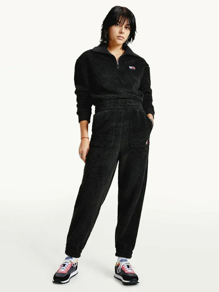 Tommy Hilfiger Tommy Badge Relaxed Fit Fleece Joggers Black Womens Trousers