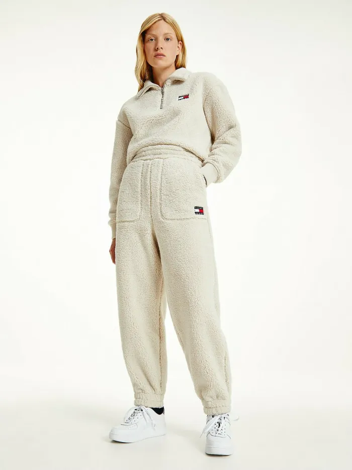 Tommy Hilfiger Tommy Badge Relaxed Fit Fleece Joggers Stony Beige Womens Trousers Tommy Hilfiger Tommy Badge Relaxed Fit Fleece Joggers Stony Beige Womens Trousers