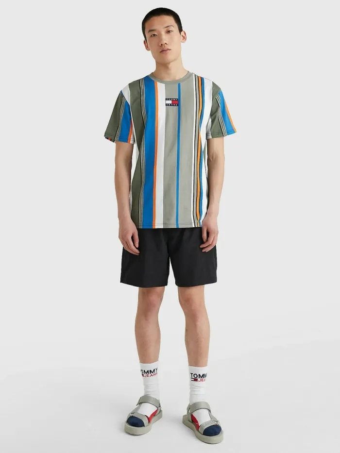 Tommy Hilfiger Tommy Badge Stripe TShirt Faded Willow Stripe Mens TShirts Near Me