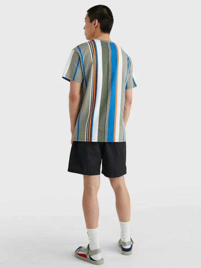 Tommy Hilfiger Tommy Badge Stripe TShirt Faded Willow Stripe Mens TShirts Near Me