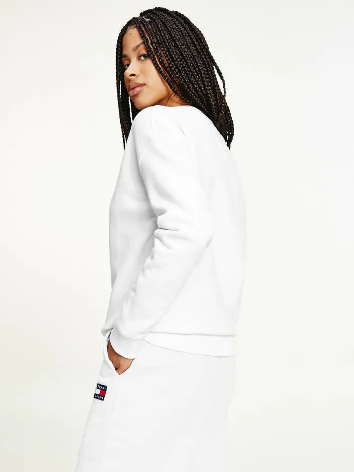 Tommy Hilfiger Tommy Badge Sweatshirt White Womens Sweatshirts and Hoodies Sale