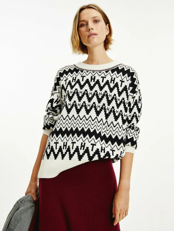 Tommy Hilfiger Tommy Icons Fair Isle Jumper Club House FloralWhite Womens Knitwear Popular Tommy Hilfiger Tommy Icons Fair Isle Jumper Club House FloralWhite Womens Knitwear Popular