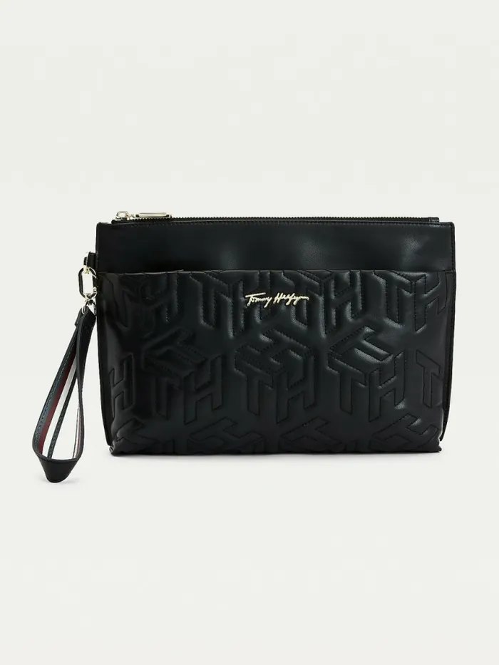 Tommy Hilfiger Tommy Icons Monogram Leather Clutch Bag Black Womens Bags Cheap On Sale Tommy Hilfiger Tommy Icons Monogram Leather Clutch Bag Black Womens Bags Cheap On Sale