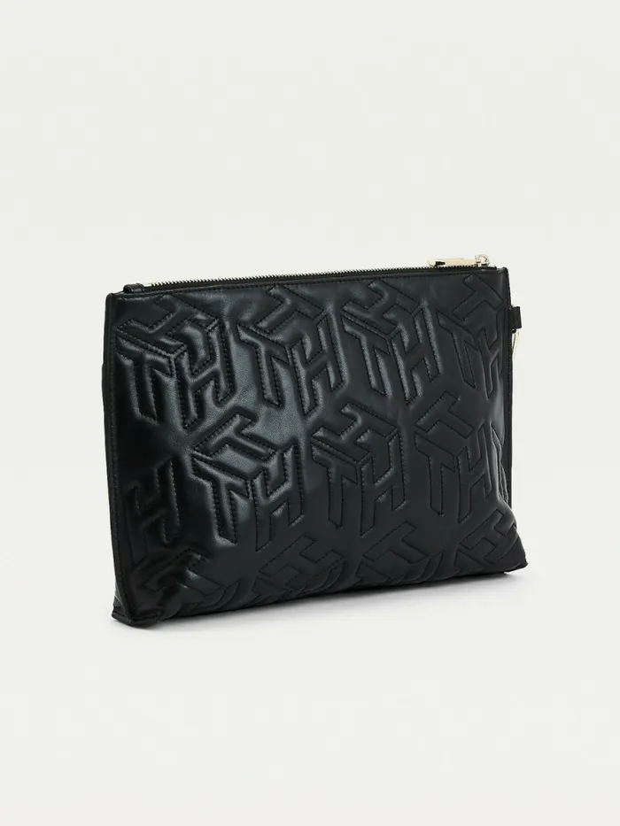 Tommy Hilfiger Tommy Icons Monogram Leather Clutch Bag Black Womens Bags Cheap On Sale