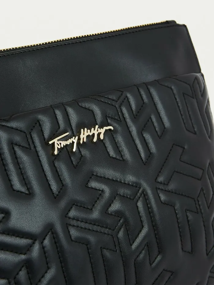 Tommy Hilfiger Tommy Icons Monogram Leather Clutch Bag Black Womens Bags Cheap On Sale