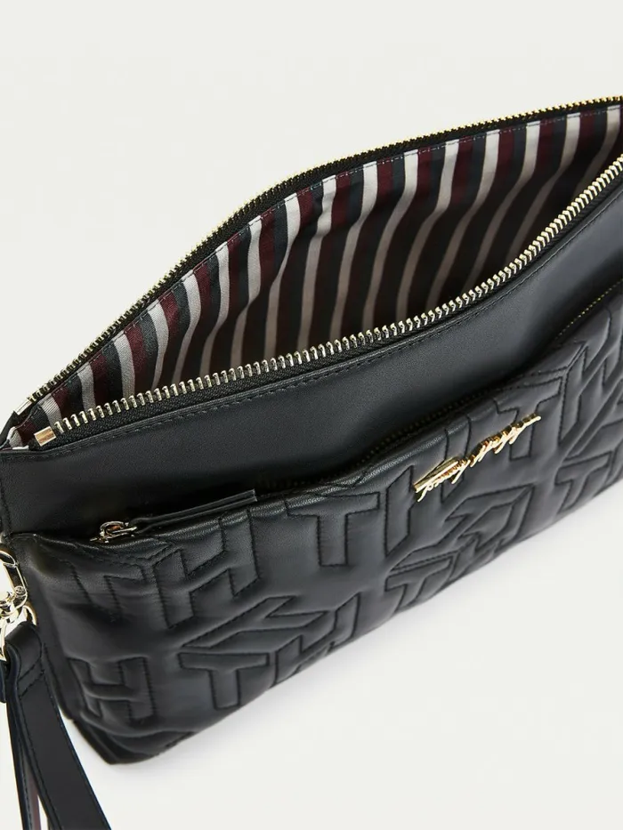 Tommy Hilfiger Tommy Icons Monogram Leather Clutch Bag Black Womens Bags Cheap On Sale