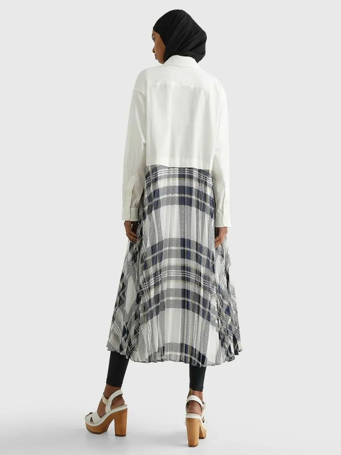 Tommy Hilfiger Tommy Icons Oversized Pleated Shirt Dress Ecru Womens Dresses and Jumpsuits Casaul