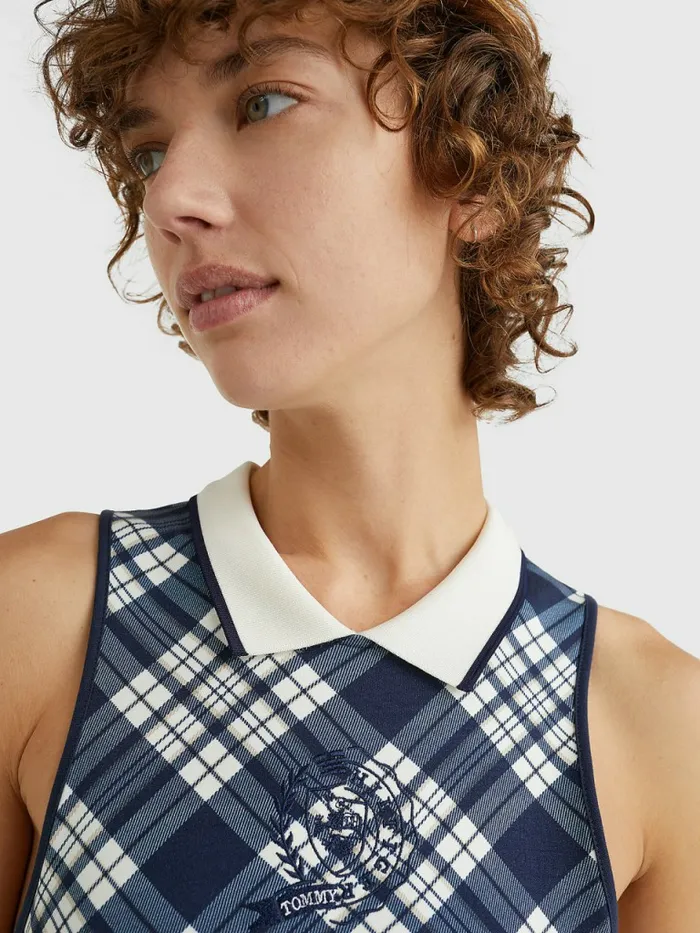 Tommy Hilfiger Tommy Icons Polo Dress Icon Bias Small ChkP BlueEcru Womens Dresses and Jumpsuits Cheap On Sale