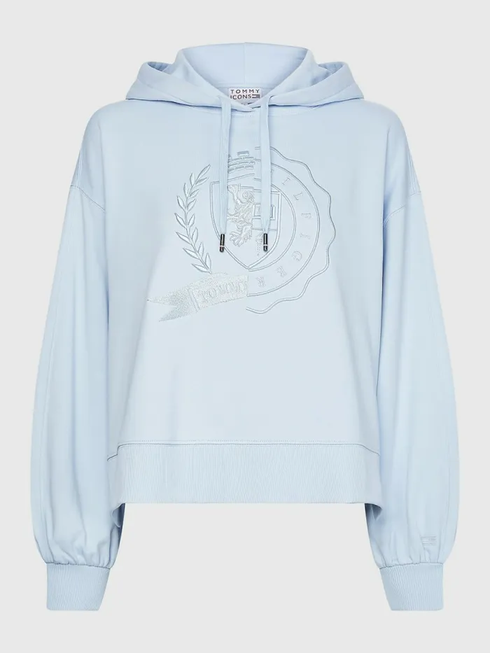 Tommy Hilfiger Tommy Icons Relaxed Fit Hoody Breezy Blue Womens Sweatshirts and Hoodies Gift for Friend