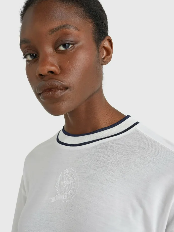 Tommy Hilfiger Tommy Icons Relaxed Half Sleeve Top Ecru Womens TShirts Gift 4 You