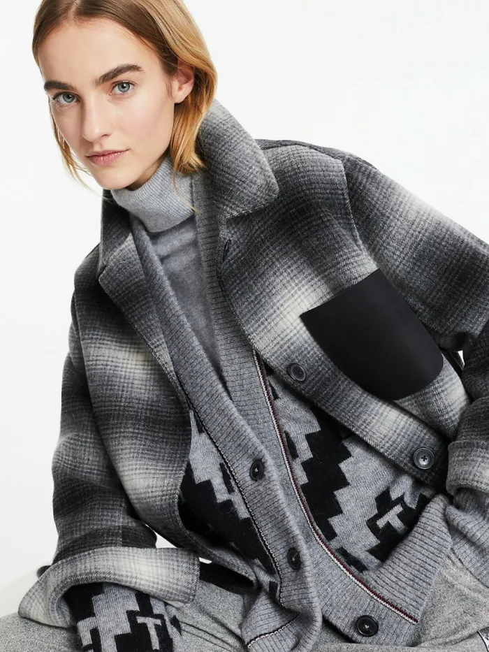 Tommy Hilfiger Tommy Icons Wool Blend Coat Icon Black Shadow Check Womens Coats and Jackets Online