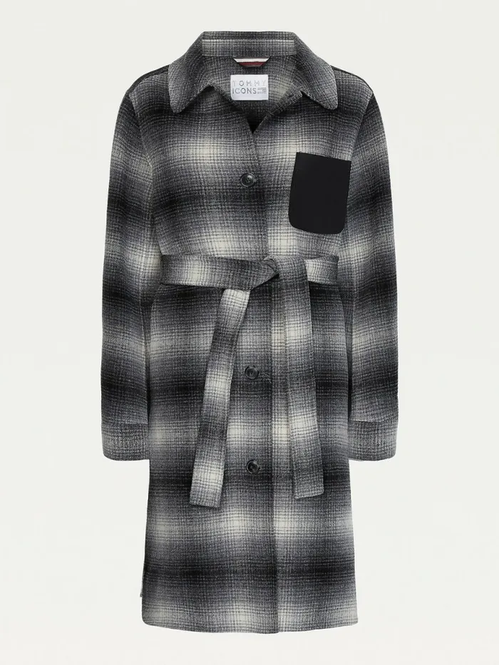 Tommy Hilfiger Tommy Icons Wool Blend Coat Icon Black Shadow Check Womens Coats and Jackets Online