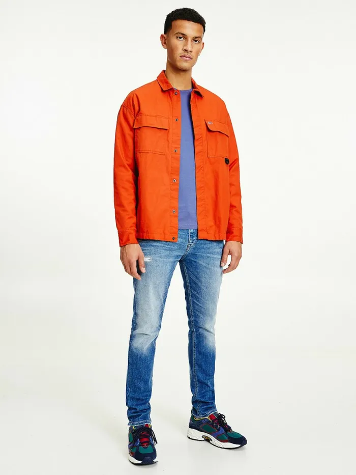 Tommy Hilfiger Tommy Jeans Tech Organic Cotton Twill Overshirt Orange Spice Mens Shirts Casaul Tommy Hilfiger Tommy Jeans Tech Organic Cotton Twill Overshirt Orange Spice Mens Shirts Casaul