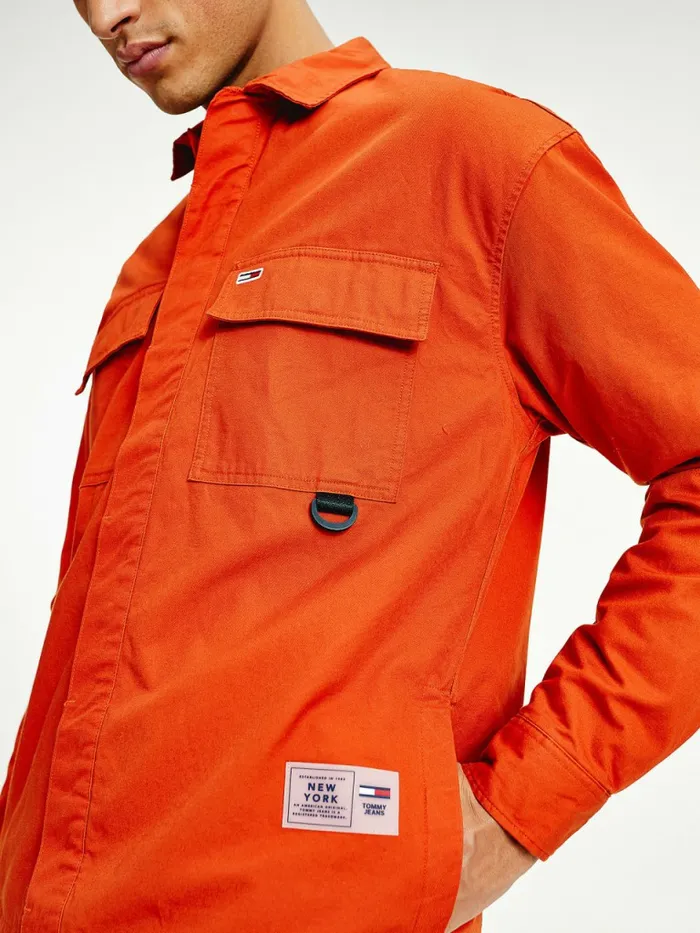 Tommy Hilfiger Tommy Jeans Tech Organic Cotton Twill Overshirt Orange Spice Mens Shirts Casaul