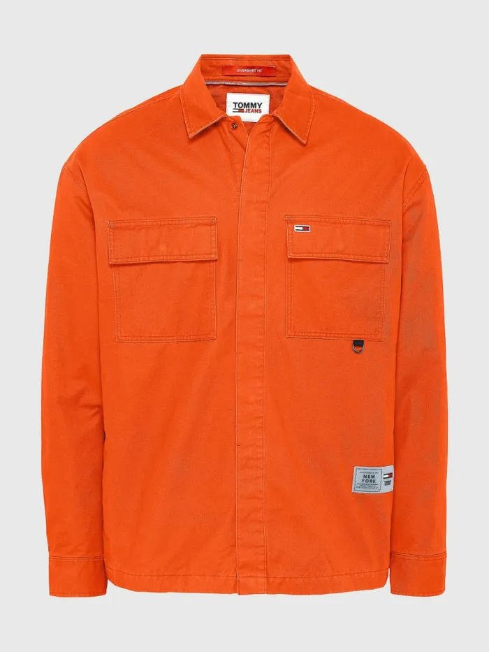 Tommy Hilfiger Tommy Jeans Tech Organic Cotton Twill Overshirt Orange Spice Mens Shirts Casaul