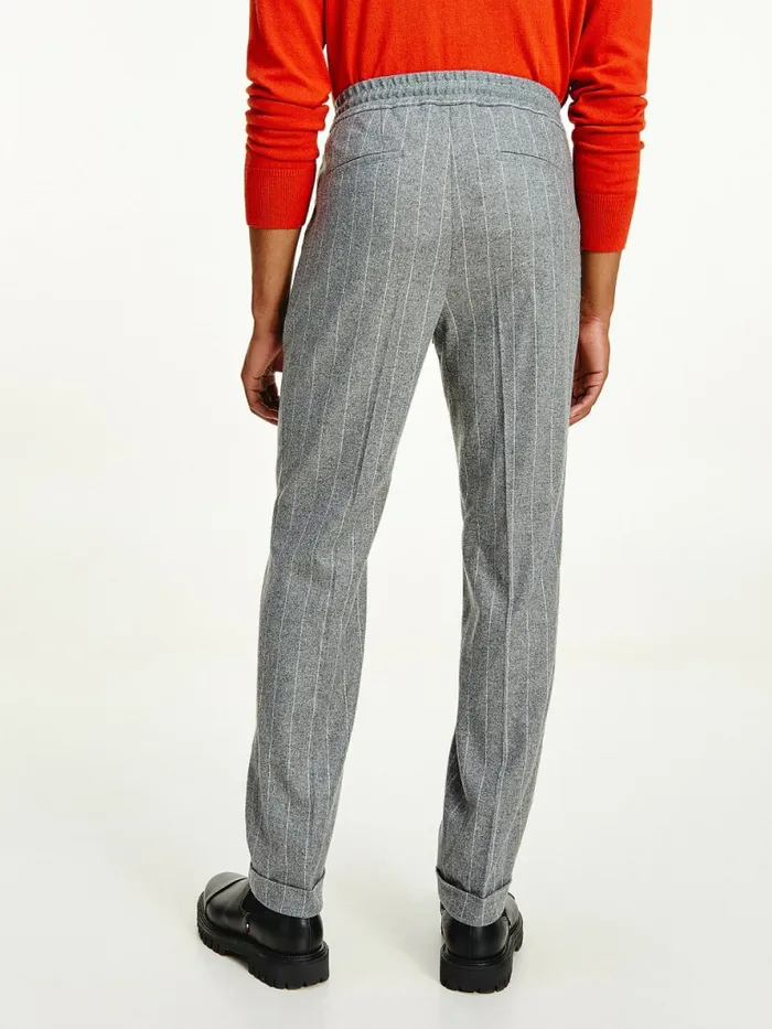 Tommy Hilfiger Tommy X Lardini Wool Blend Slim Fit Pinstripe Trousers Grey Mens Trousers