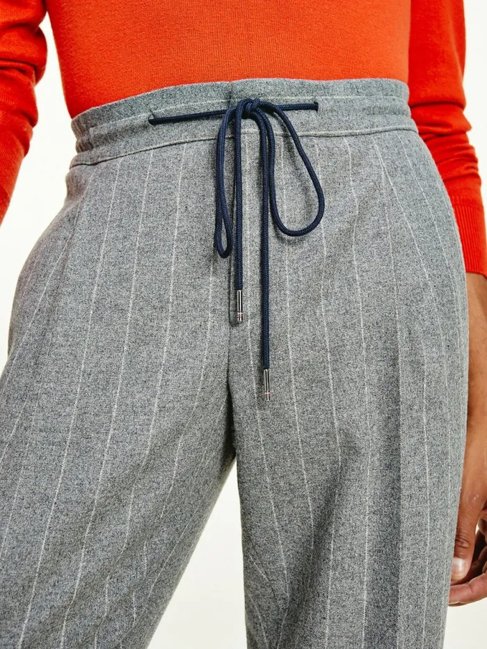 Tommy Hilfiger Tommy X Lardini Wool Blend Slim Fit Pinstripe Trousers Grey Mens Trousers