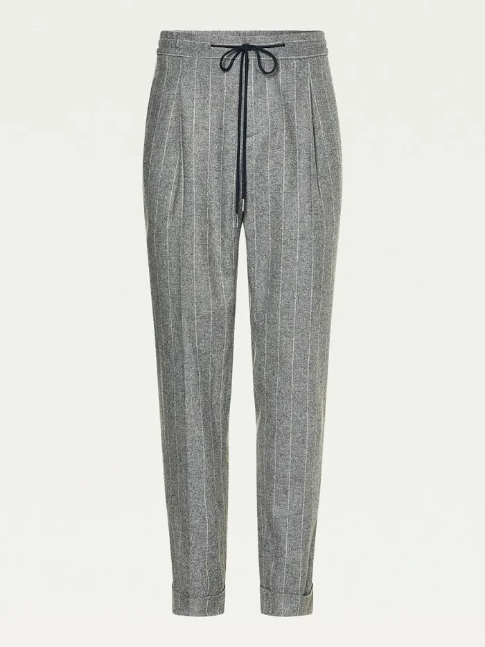 Tommy Hilfiger Tommy X Lardini Wool Blend Slim Fit Pinstripe Trousers Grey Mens Trousers