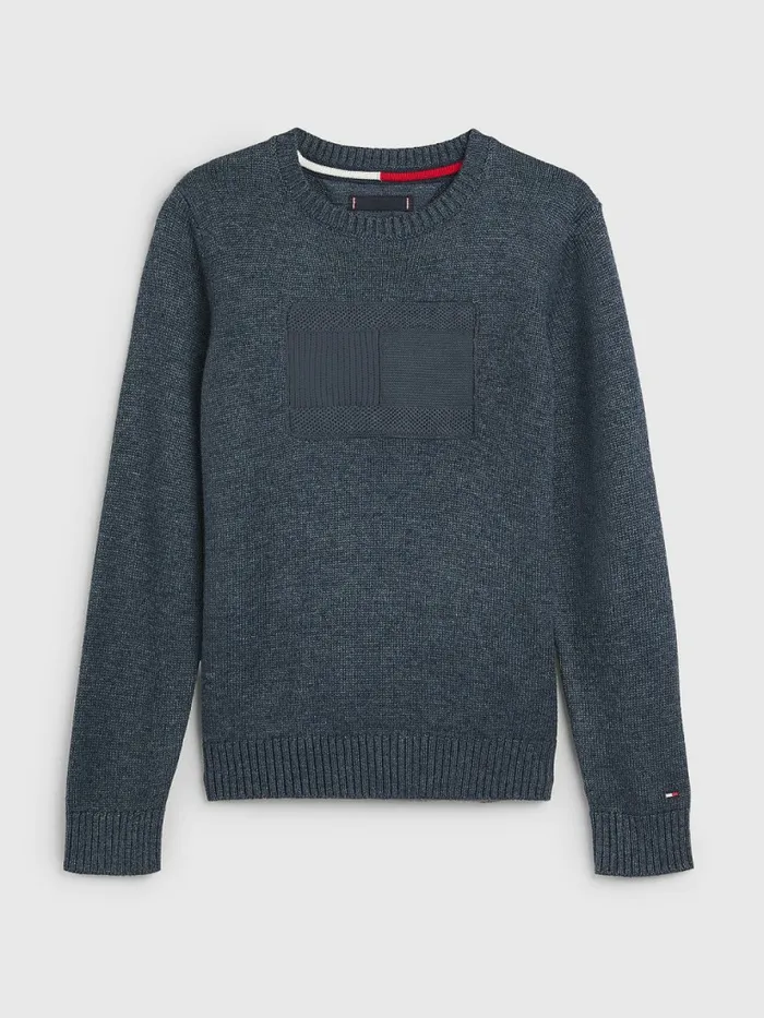 Tommy Hilfiger Tonal Flag Patch Jumper Twilight Navy Boys Jumpers and Cardigans Popular Tommy Hilfiger Tonal Flag Patch Jumper Twilight Navy Boys Jumpers and Cardigans Popular