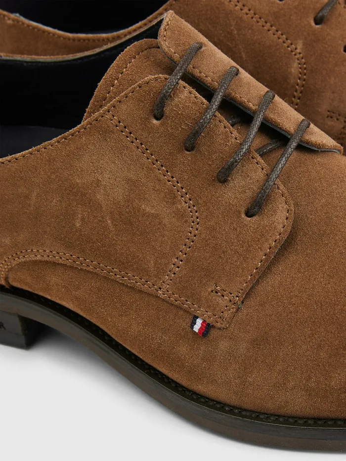 Tommy Hilfiger Tonal Flag Suede Derby Shoes Timber Mens Formal Shoes and Brogues For Sale