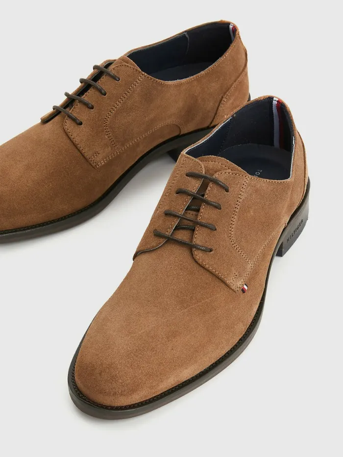 Tommy Hilfiger Tonal Flag Suede Derby Shoes Timber Mens Formal Shoes and Brogues For Sale