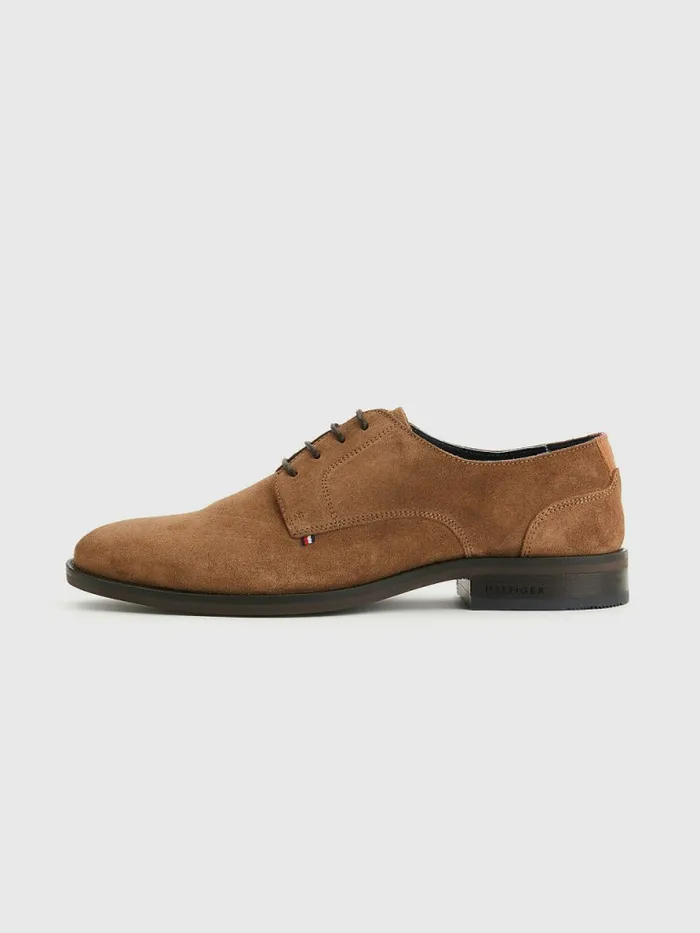 Tommy Hilfiger Tonal Flag Suede Derby Shoes Timber Mens Formal Shoes and Brogues For Sale