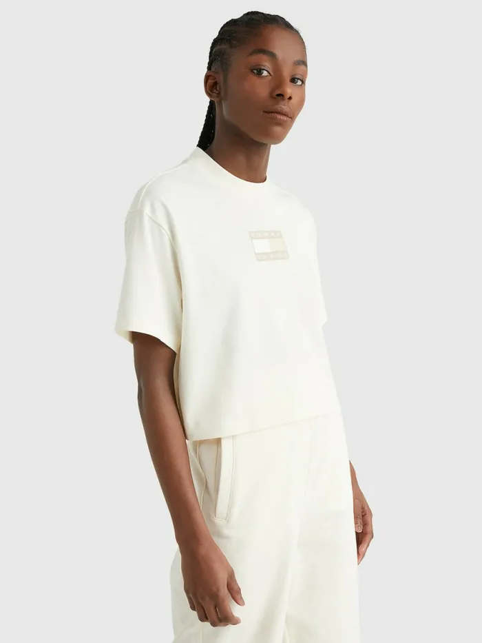 Tommy Hilfiger Tonal Logo Cropped TShirt Ancient White Womens TShirts Gift Ideas Tommy Hilfiger Tonal Logo Cropped TShirt Ancient White Womens TShirts Gift Ideas