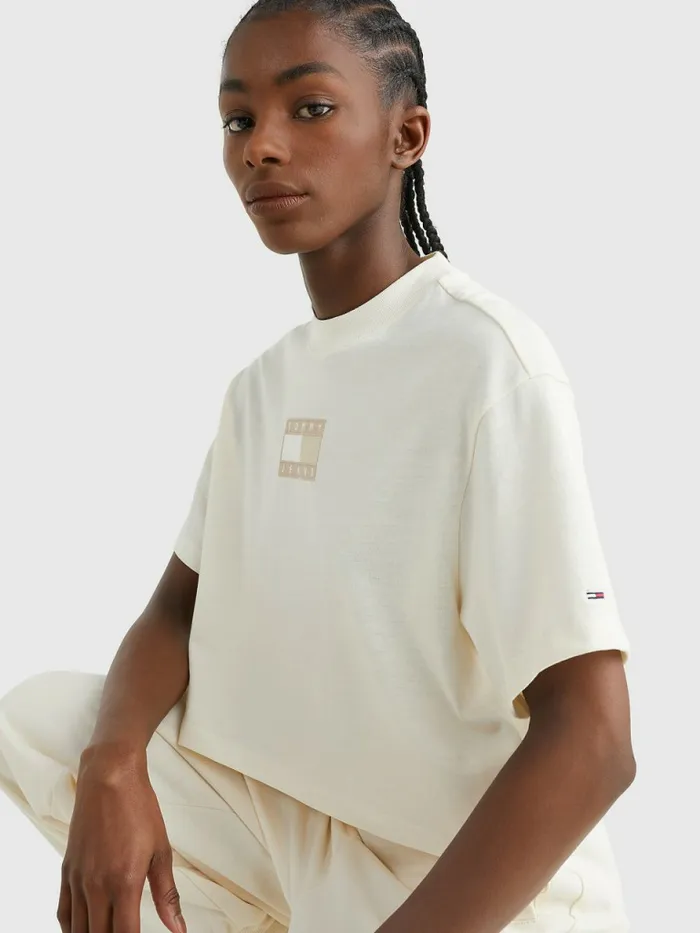 Tommy Hilfiger Tonal Logo Cropped TShirt Ancient White Womens TShirts Gift Ideas
