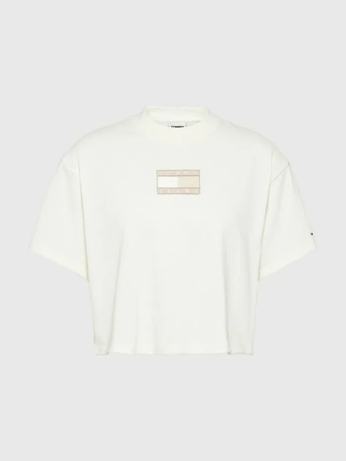 Tommy Hilfiger Tonal Logo Cropped TShirt Ancient White Womens TShirts Gift Ideas