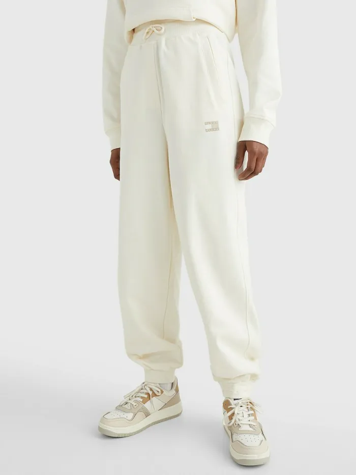 Tommy Hilfiger Tonal Logo Relaxed Joggers Ancient White Womens Trousers