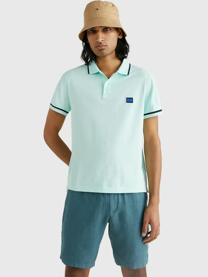 Tommy Hilfiger Tonal Logo Tipped Slim Fit Polo Frosty Jade Mens Polo Shirts Gift for Friend Tommy Hilfiger Tonal Logo Tipped Slim Fit Polo Frosty Jade Mens Polo Shirts Gift for Friend