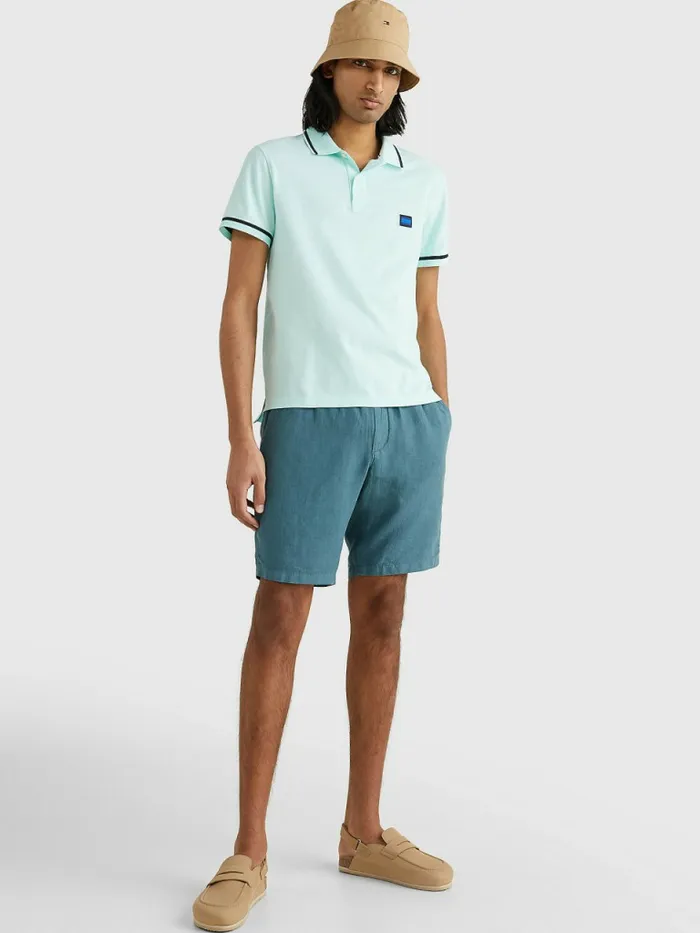 Tommy Hilfiger Tonal Logo Tipped Slim Fit Polo Frosty Jade Mens Polo Shirts Gift for Friend