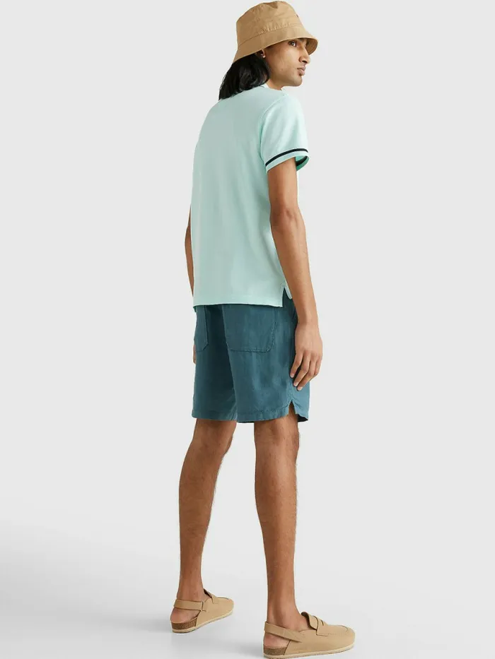 Tommy Hilfiger Tonal Logo Tipped Slim Fit Polo Frosty Jade Mens Polo Shirts Gift for Friend