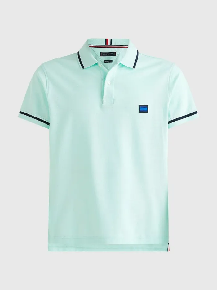 Tommy Hilfiger Tonal Logo Tipped Slim Fit Polo Frosty Jade Mens Polo Shirts Gift for Friend