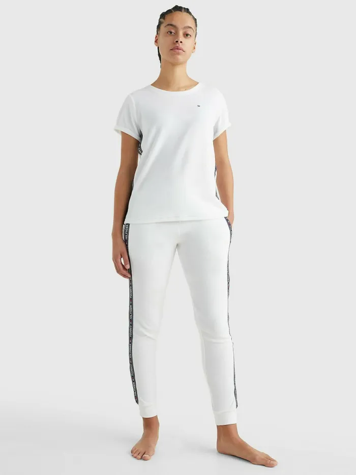 Tommy Hilfiger Towelling Logo Tape TShirt White Womens TShirts Casaul